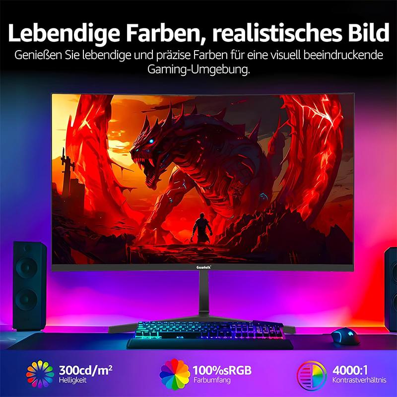 Gawfolk 27-inch Curved Gaming Monitor 100Hz, PC Screen Full HD 1080P, Frameless 1800R Computer Screen With FreeSync And Eye Care Technology, Supports VESA