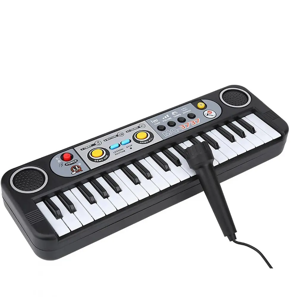 37-Key Keyboard Piano for Beginners, Compact Portable Electronic Piano with Black-White Keys, 3 Tones, 8 Rhythms, 24 Track Practice, Mic, Tempo Adjust, Battery Powered, 33.6*11*4.7Cm Educational Music Toy Instrument