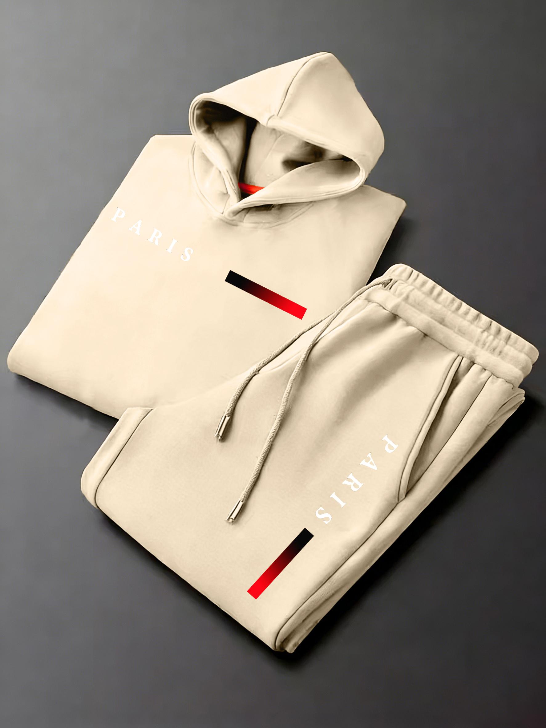 Men's Paris letter printed hoodie and drawstring sweatpants set
