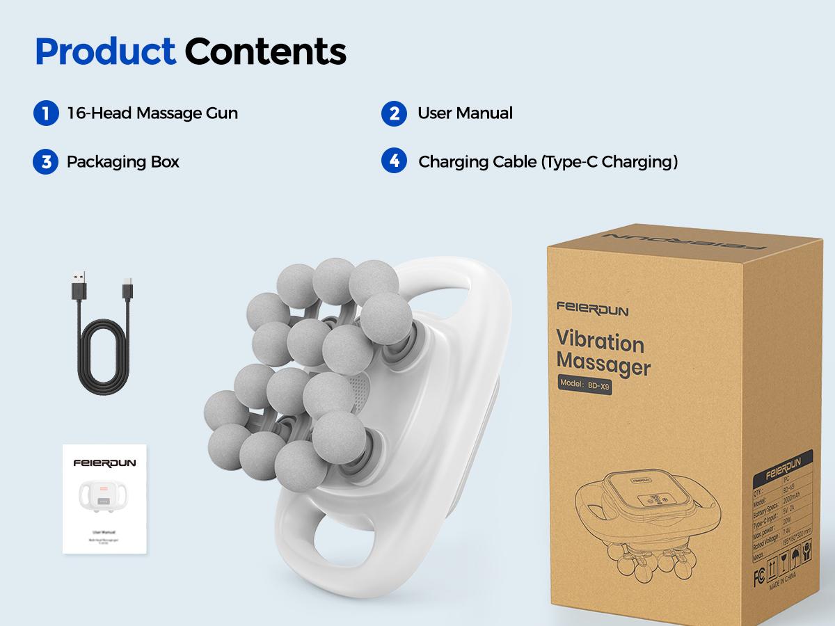 FEIERDUN 16-Head Massage Gun Set, 8 Modes & 50 Intensities Deep Tissue Percussion Massager, Portable Handheld Electric Tool for Muscle Relief, Ideal Gift for Office Workers, Athletes, Seniors and Fitness Enthusiasts #SpringStatements