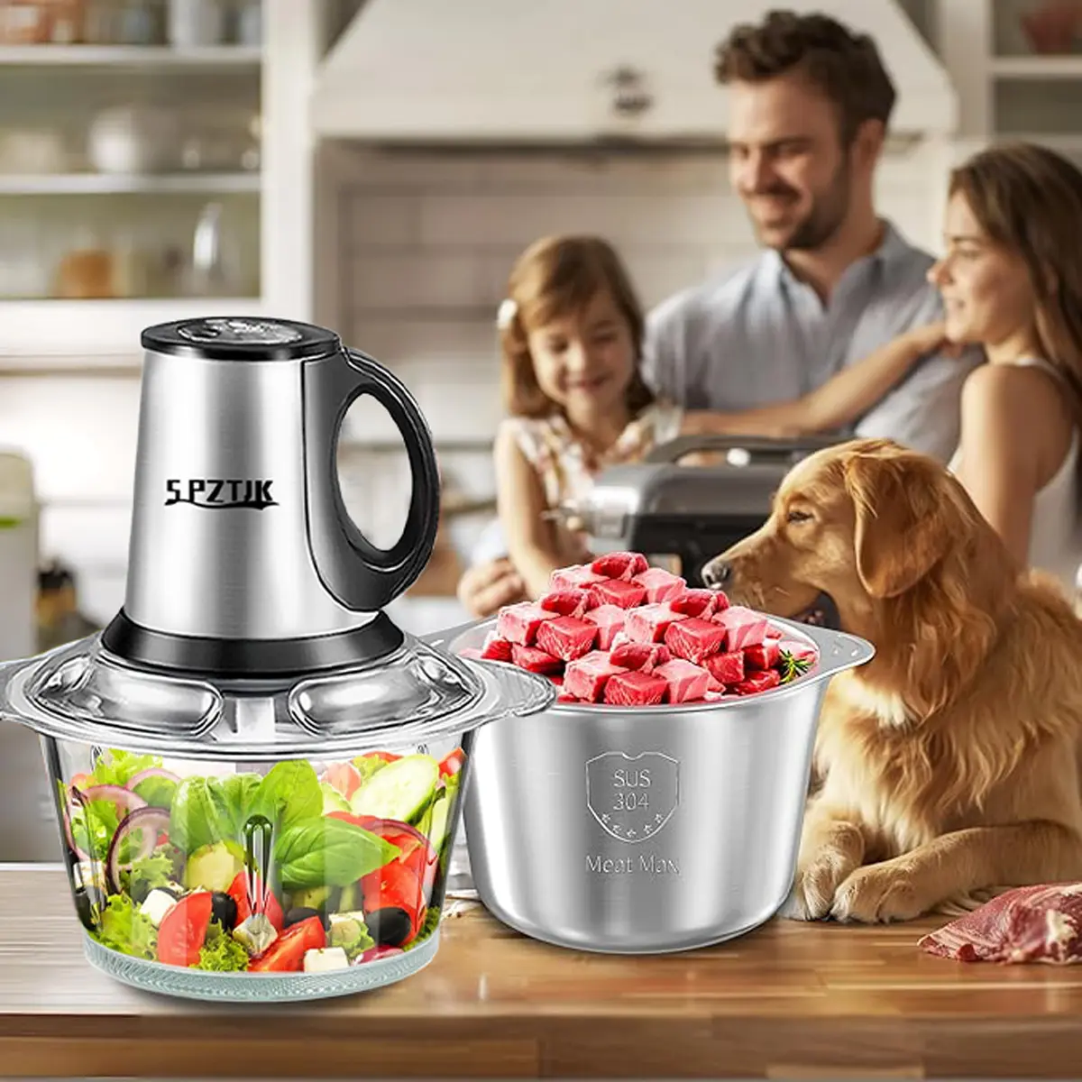 Electric food processor vegetable chopper  2x8cup bowls 2 blades Small Food chopper Electric Meat grinder for home use,Mincing, and Puree for kitchen aid, baby foot, pet food