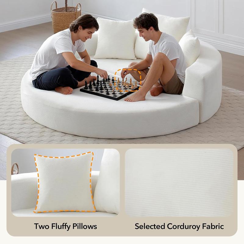 Round Boneless Couch, Corduroy Upholstered Folding Convertible Sofa Bed with Pillows, 2-in-1 Futon Sofa Bed with Half-Circle Design, Comfy Loveseat for Living Room, Apartment (Beige) Round Boneless Couch, Corduroy Upholstered Folding Convertible Sofa Bed with Pillows, 2-in-1 Futon Sofa Bed with Half-Circle Design, Comfy Loveseat for Living Room, Apartment (Beige)