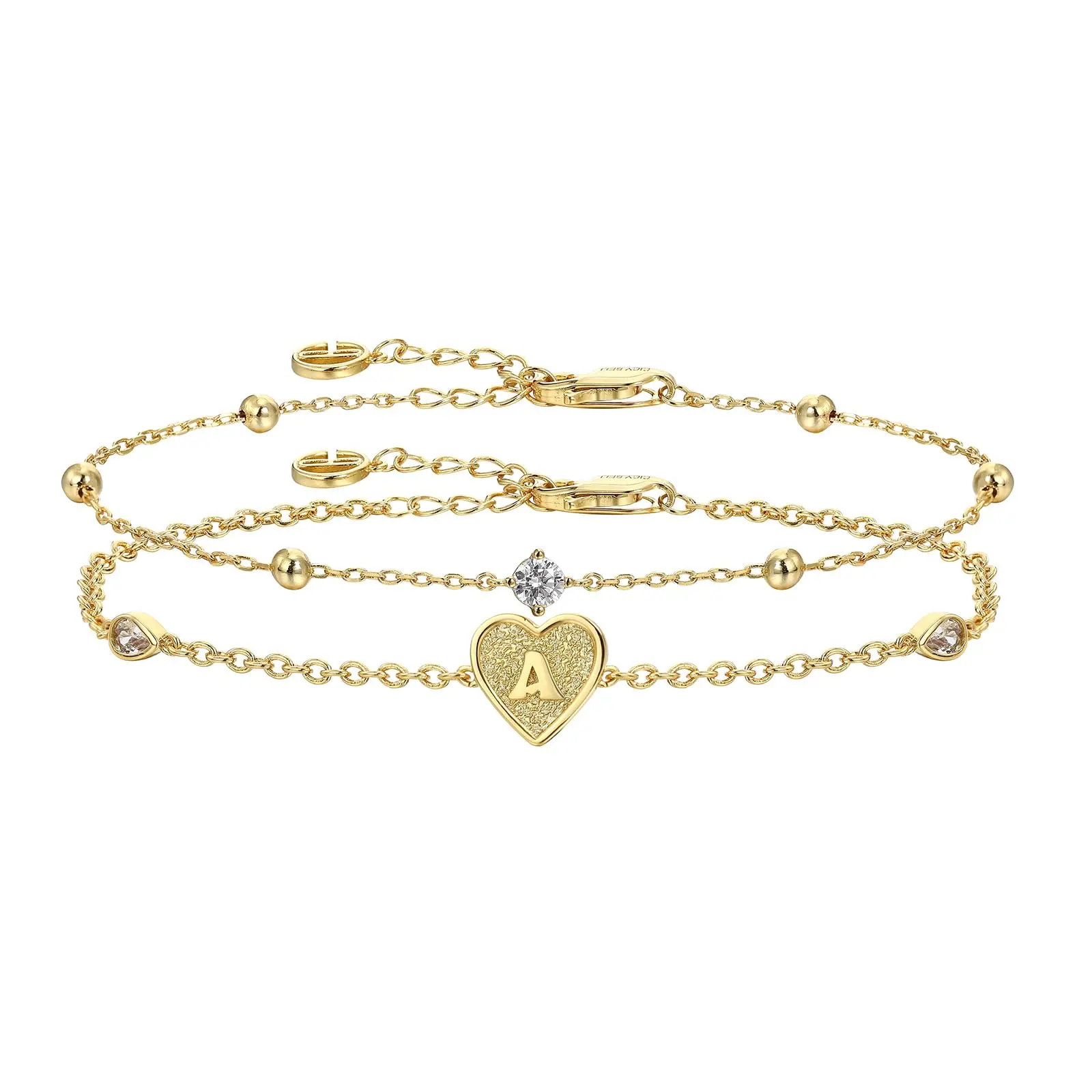 Cicy Bell 18K Gold Plated Heart Initial Bracelets Personalized Valentine's Day Gift for Women Dainty Cubic Zirconia A-Z Name Chain Link Charm Bracelet Non Tarnish Birthday Jewelry Gifts for Her