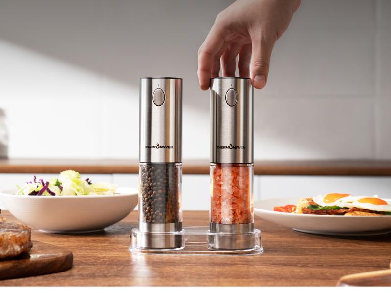 [Large Capacity and LED Light] Electric Salt and Pepper Grinder Set, 3.2oz Larger Rechargeable Automatic with 6 Adjustable Coarseness, Ground Cannon Shaker Peppermill, Black Friday and Christmas Gift