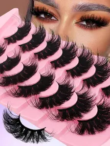 7 Pairs Full False Lashes 20mm Fluffy Faux Mink Lashes Cat Eye Look Tail Elongated Eyelashes