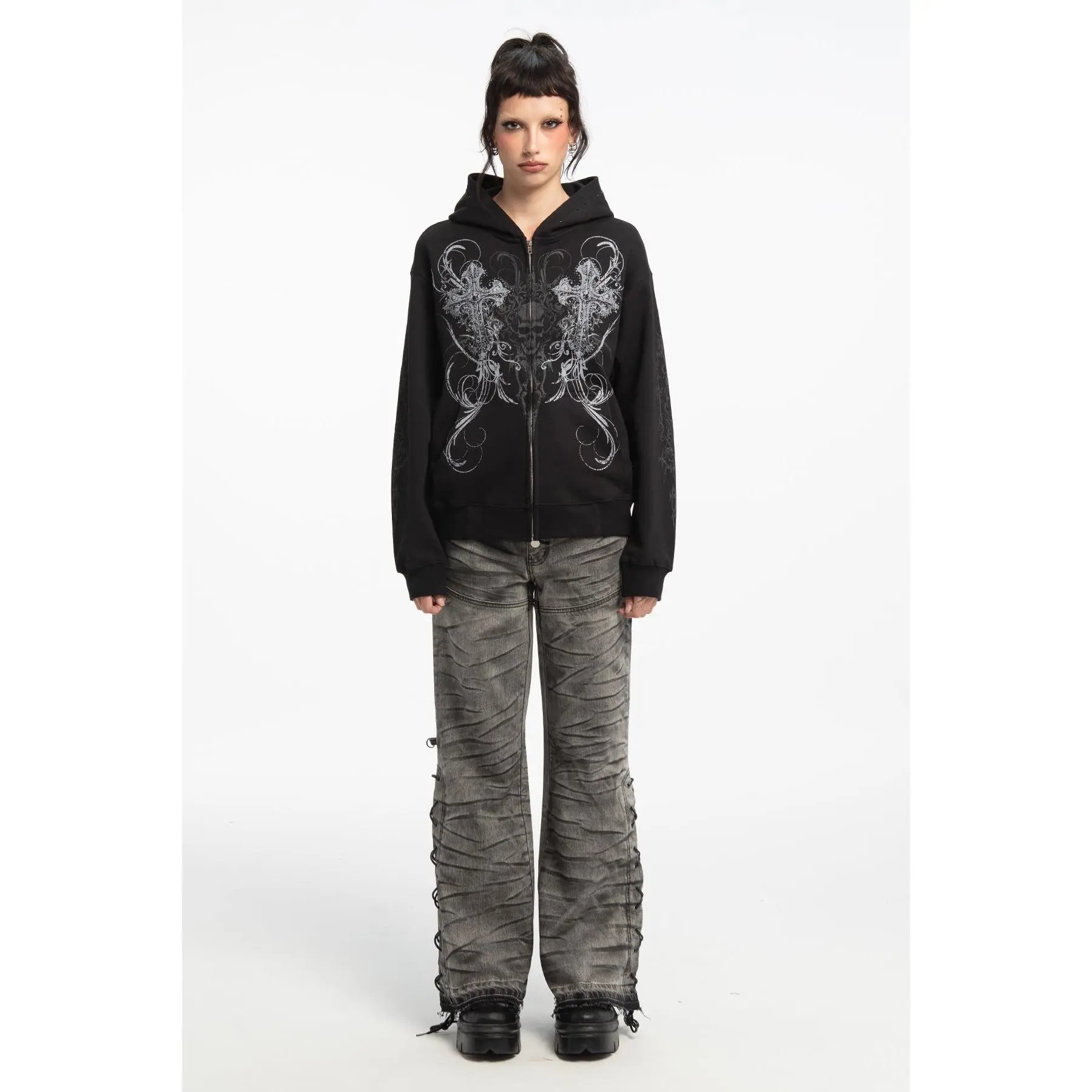 Double Cross Rhinestone Hoodie - TikTok Shop