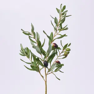 Green & Black Olive Leaf Branch Stem Faux Greenery Spray - 32"