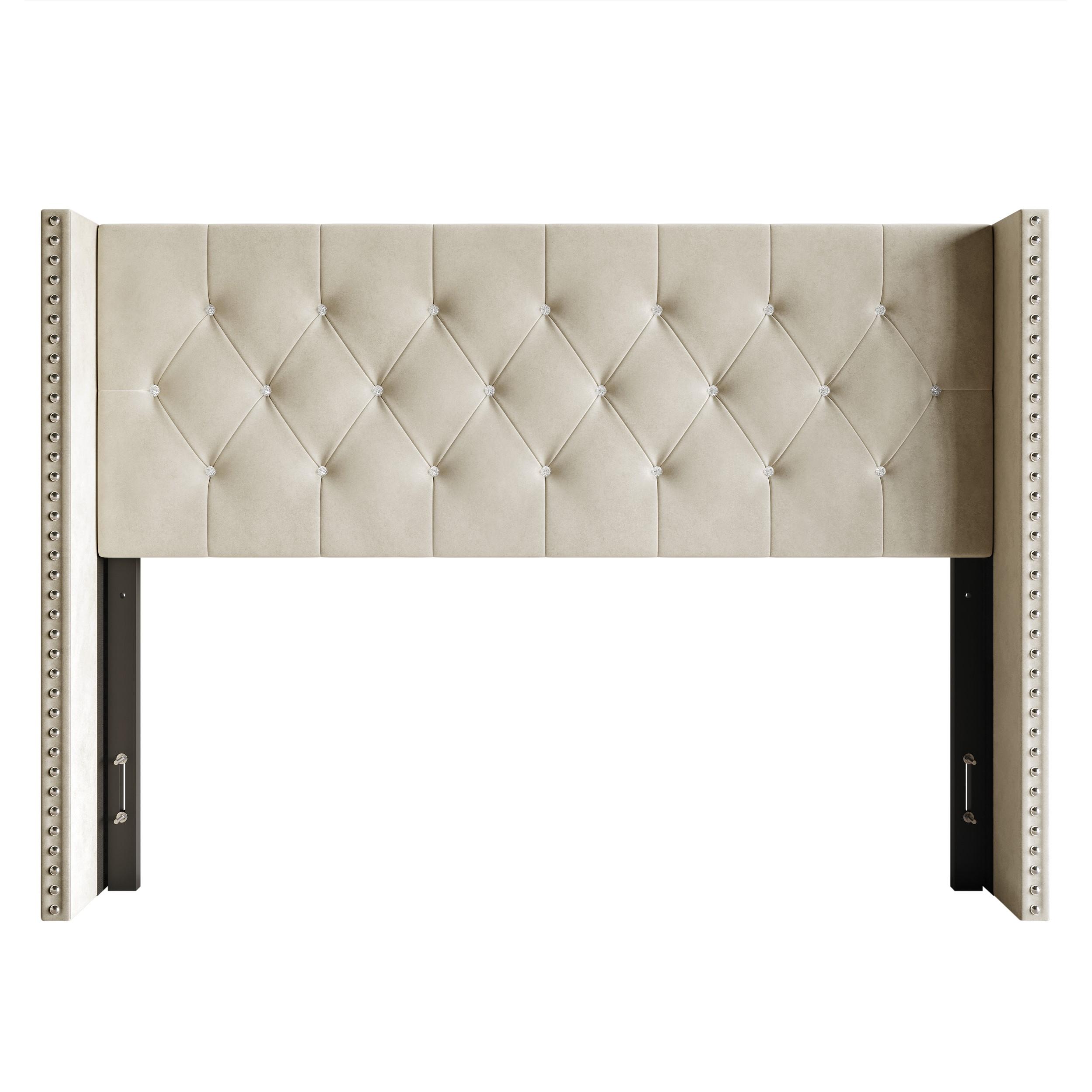 Favorer Gretna Tufted Upholstered Headboard with Nail Head Trimming for Stylish Bedding Decor