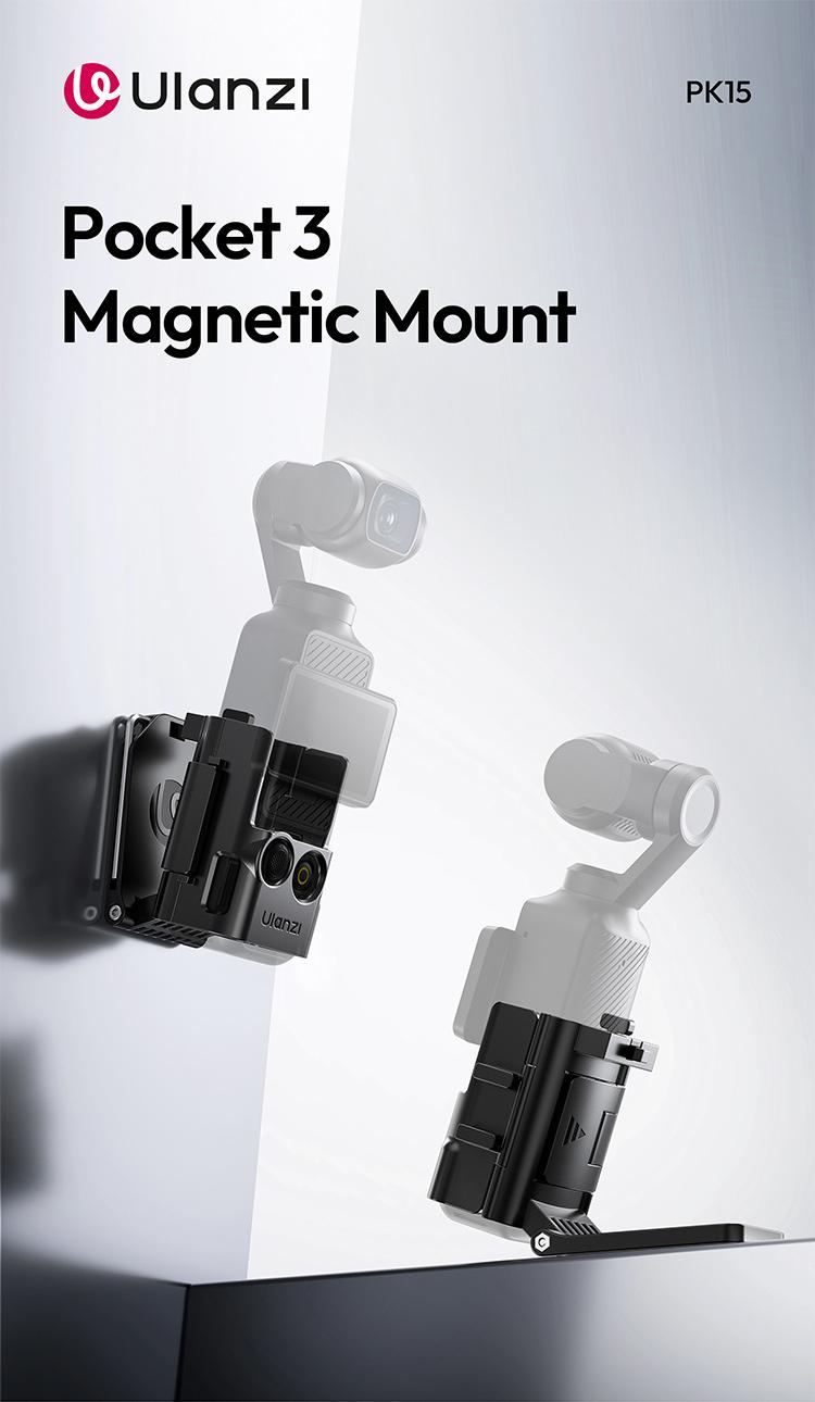 Ulanzi PK15 Pocket 3 Magnetic Mount Expansion Holder for DJI OSMO Pocket 3 Cold Shoe 180° Adjustable Video LED Light Mount Action Camera Accessories