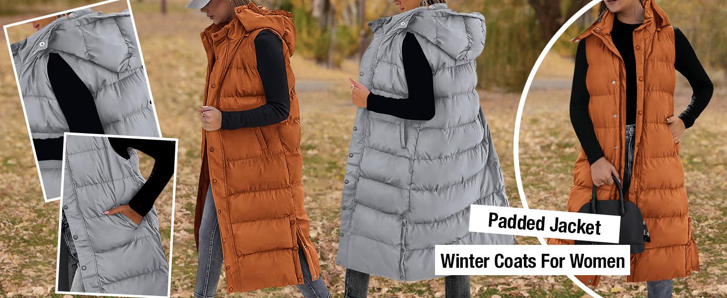 BTFBM Women's Long Puffer Vest with Quilted Hood and Button Down Closure for Winter Coat 2026 - Tops, Womenswear
