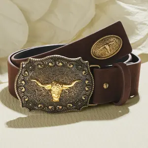 1pc Women’s Dark Brown Western Cowboy Belt – Vintage Western Cowboy design with a gold-tone buckle, large size, non-washable belt suitable for casual, formal, beach, and sports occasions; formal accessory, street style, durable material, fashion accessory