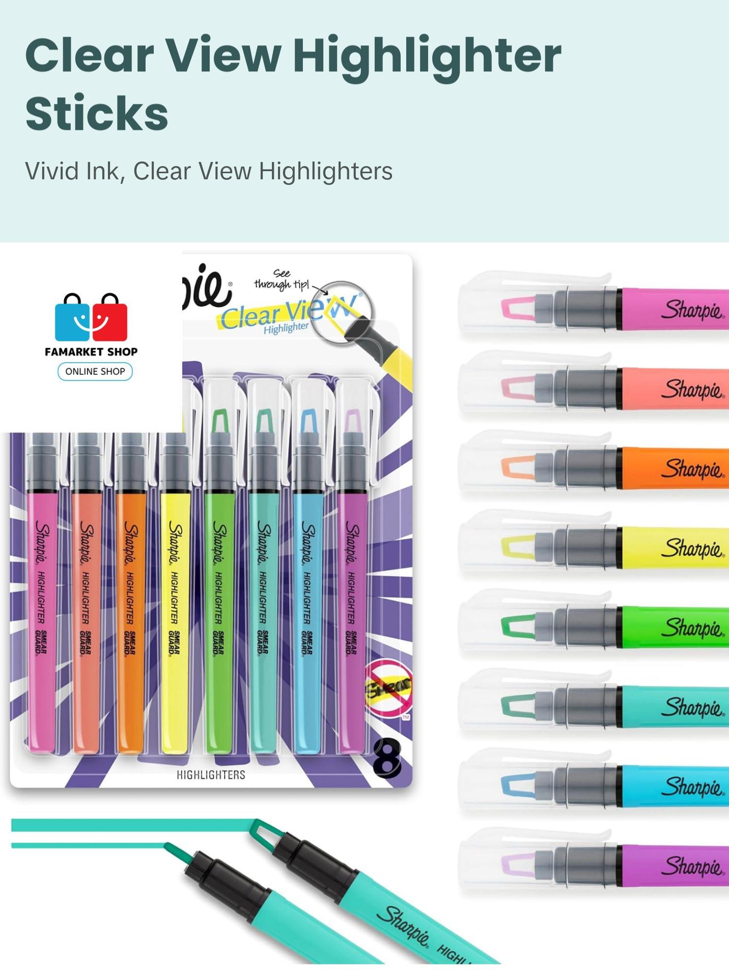 Clear View Highlighter Sticks, Chisel Tip, Assorted Fluorescent, 8 Count No Brand