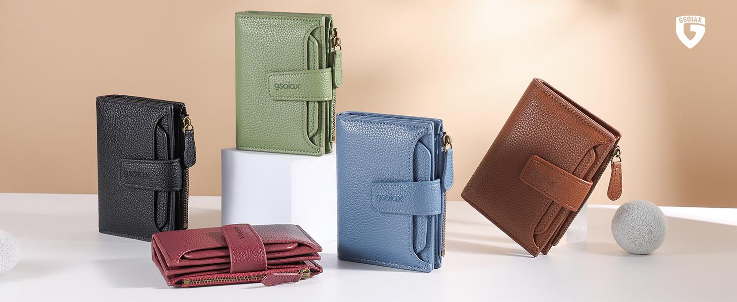 GSOIAX RFID Credit Card Holder, Women's Genuine Leather Coin Pocket Card Holder for Daily and Back to School Use, Perfect for Mother's Day Gift, Girlfriend Gift, Women's Wallet