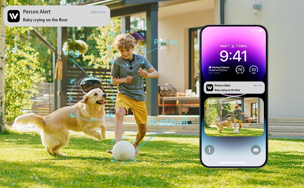 Smart Home Security Camera with Emotion Tracking & Color Night Vision - 2K Full HD, Two-Way Talk, 2.4GHz/5GHz Wi-Fi,360° Pan/Tilt, Baby/Pet Monitor, Plug-in, Wi-Fi App Control