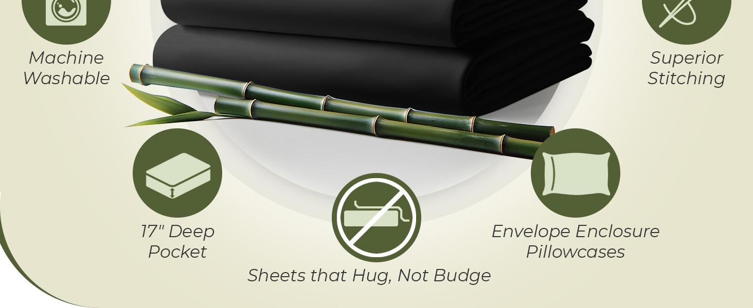 DECOLURE Bamboo Sheets 6pc Set 100% Viscose Ultra-Soft 17” Deep Pocket Double Stitching OEKO-Tex Certified Cooling Bedding for Hot Sleepers