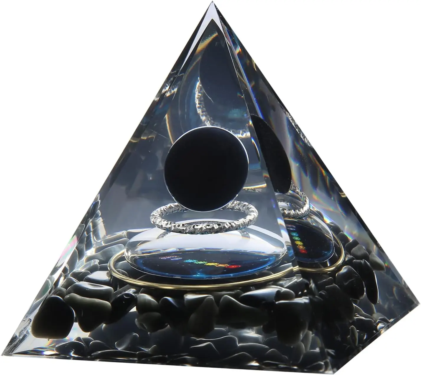 Black Obsidian Orgone Pyramid Protection Healing 6x6x6 cm Spiritual Home Decor Wellness Health