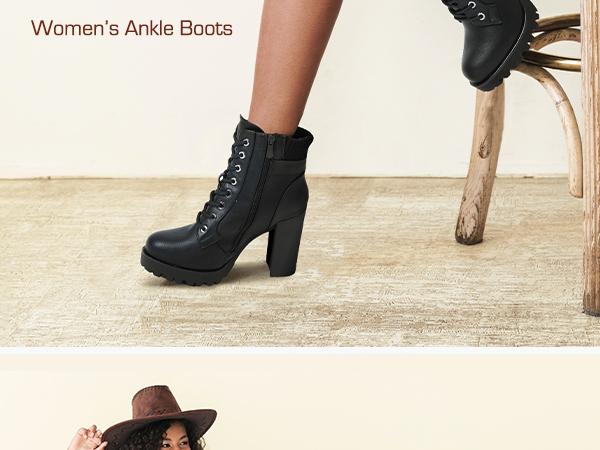 Dream Pairs Women’s Round-Toe Cuban-Heel Chunky Ankle Boots – Cushioned Walk-All-Day Leather-Look Booties