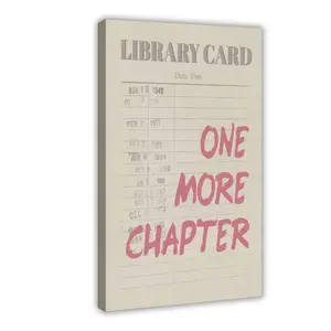 Trendy Retro "One More Chapter" Library Card Canvas Wall Art Decor, Reading Room Corner Nook Library Bookish Decor