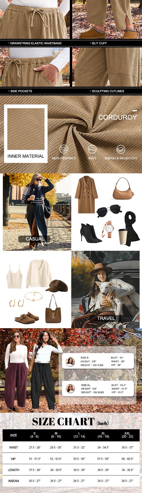 TARSE Womens Corduroy Harem Pants Casual Elastic Waist Wide Leg Pants Loose Fit Baggy Trousers with Pockets  Womenswear  TikTokShopBlackFriday Fall Winter outfit