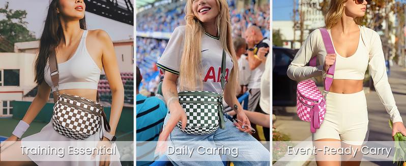 Jointlycreating Bum Bags for Women Checkered Crossbody Bag Nylon Lightweight Fanny Pack Large Belt Bag for Travel Slip On Design