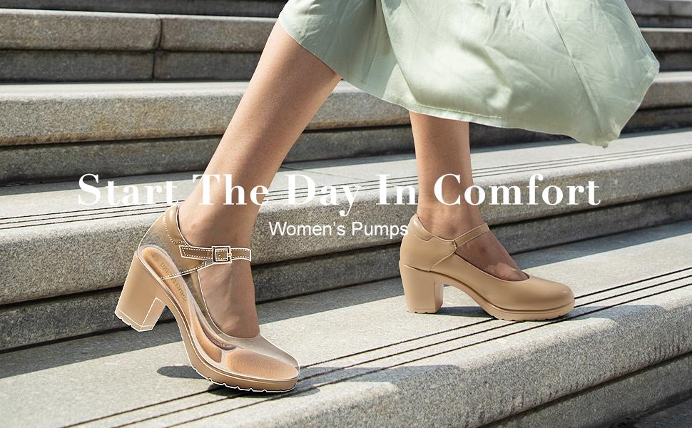 Dream Pairs Mary-Jane Low-Block Pumps – Closed Round-Toe, Cushioned Work-to-Wedding Heels, Shoes For Women, Footwear, Classy