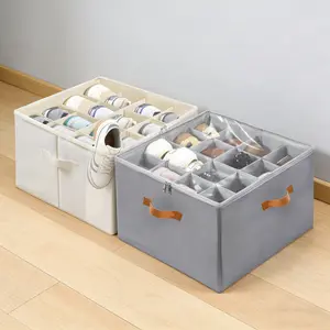 Shoe Organizer for Closet – Foldable Fabric Storage Boxes with Clear Cover, Adjustable Dividers, Fits 16-32 Pairs, Space-Saving Shoe Storage Containers, Closet Shelf Organizer, Durable & Stylish Shoe Organizer