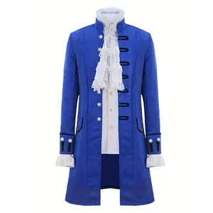 [Steampunk Men's Coat] Cruciform-New Foreign and Men's Coat Solid Color Fashion Steampunk Vintage Men's Uniform Stand-up Collar Two-piece Set