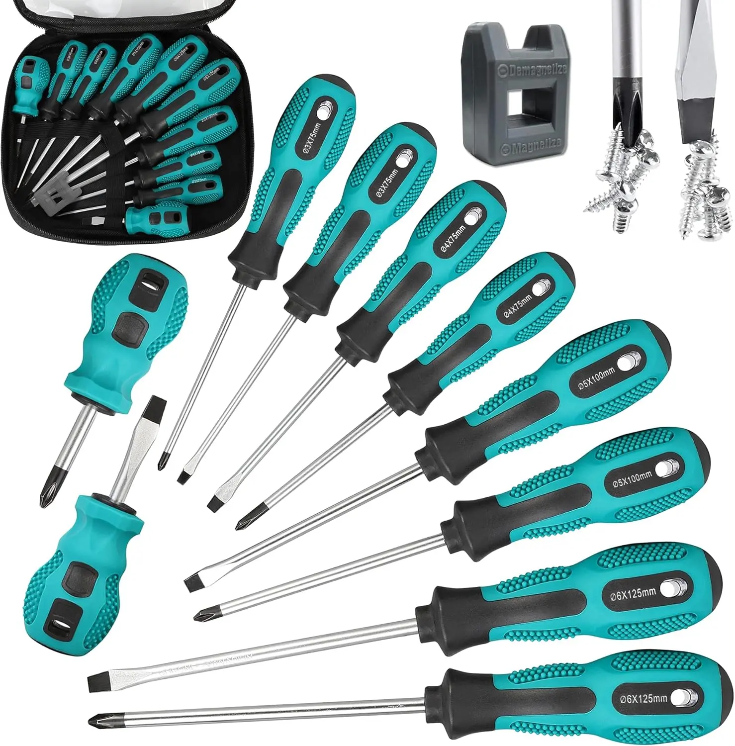 10pcs Magnetic Screwdriver Set with Precision Tips - 5 Phillips, 5 Flat Head Bits, Professional Cushion Grip, Non-Slip Design for Home Improvement, Crafts, Mechanic Kit for Him