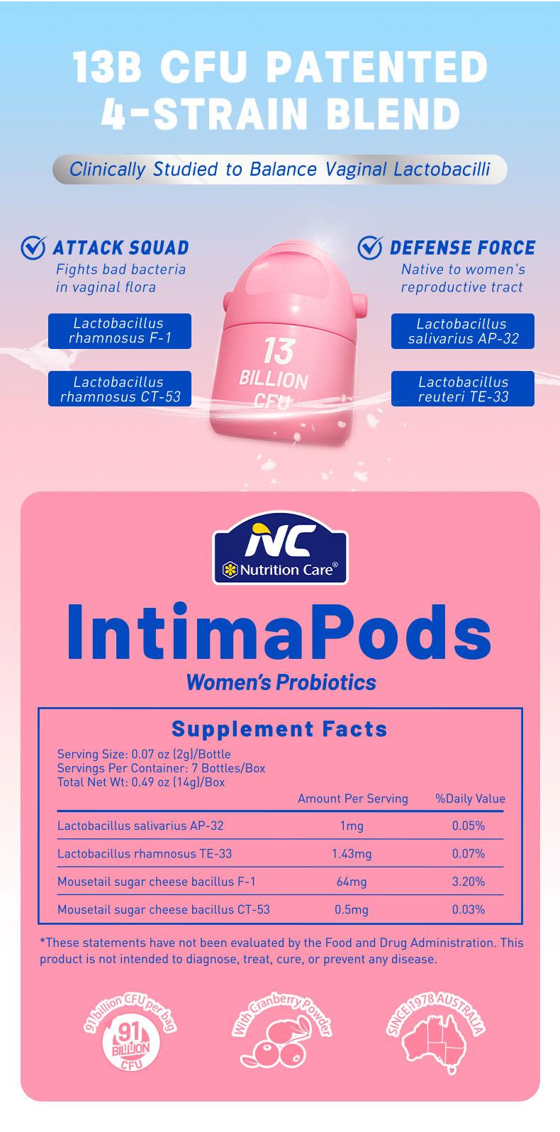 NC Nutrition Care IntimaPods Women's Probiotics 273B CFU | Health,linkB pH Balance & Dryness Relief | Urinary Tract & Ovarian Support | Safe During Pregnancy & Breastfeeding | Dietary Supplement NC Nutrition Care IntimaPods Women's Probiotics 273B CFU | Health,linkB pH Balance & Dryness Relief | Urinary Tract & Ovarian Support | Safe During Pregnancy & Breastfeeding | Dietary Supplement
