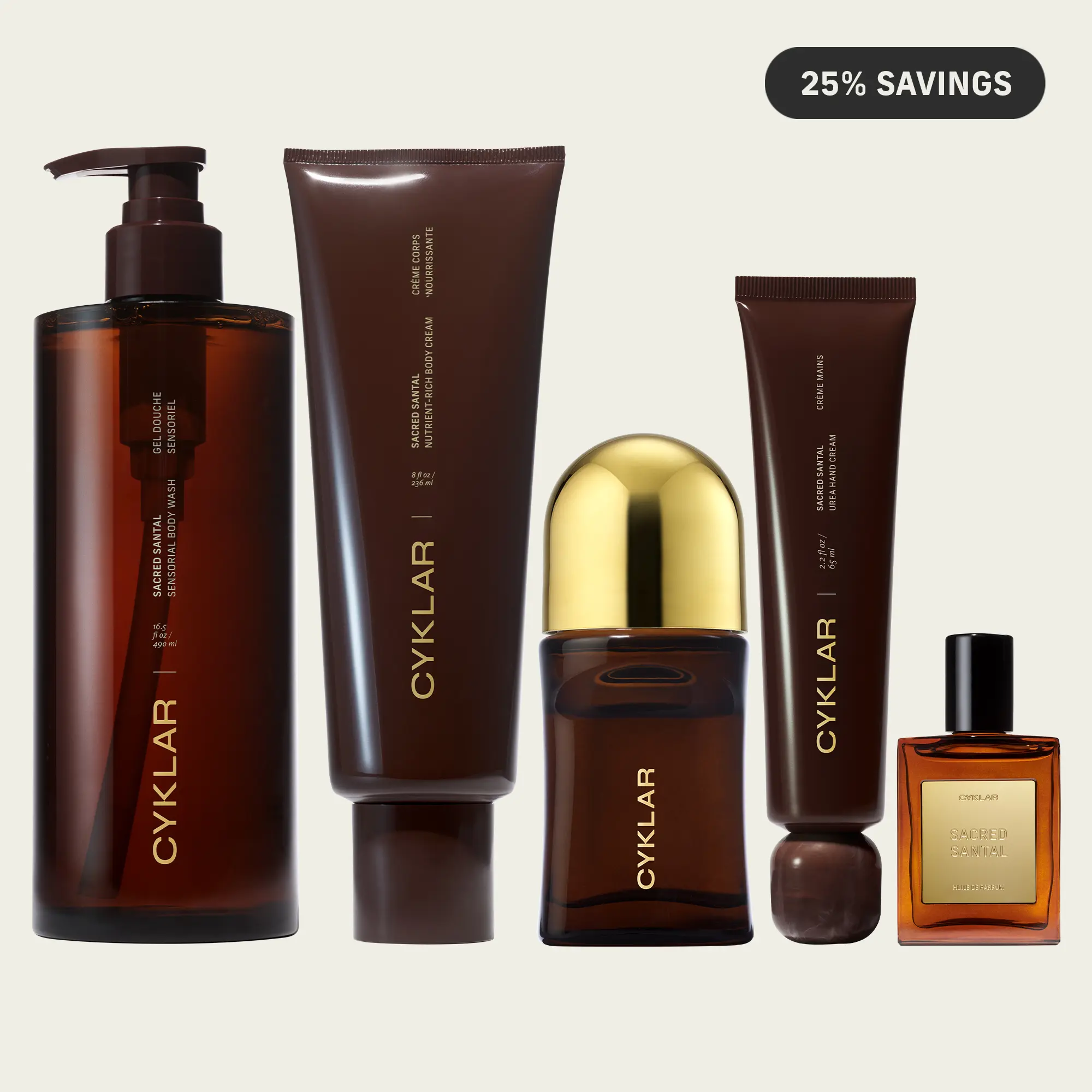 Sacred Santal Body Care Vault Set - Body Wash, Body Cream, Hand Cream, Mandelic Acid Deodorant & Perfume Oil