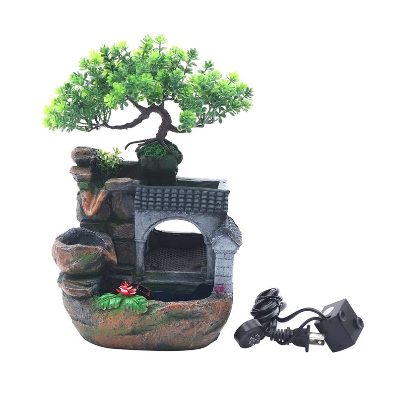 CNCEST Desktop Mini Waterfall Fountain Meditation Ornament Stress Relief W/ Light LED Decoration Landscape Relaxation Indoor Waterfall for home