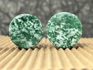 PAIR Qinghai Jade Stone Double Flare Plugs Organic Tunnels Gauges Body Jewelry
