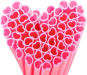 50PCS Valentine’s Day Heart Shaped Pink Straws,Individually Wrapped Cute Plastic Drinking Straws for Valentine & Galentines Day Party Favors, Bridal Shower, Baby Shower Wedding & Birthday Supplies