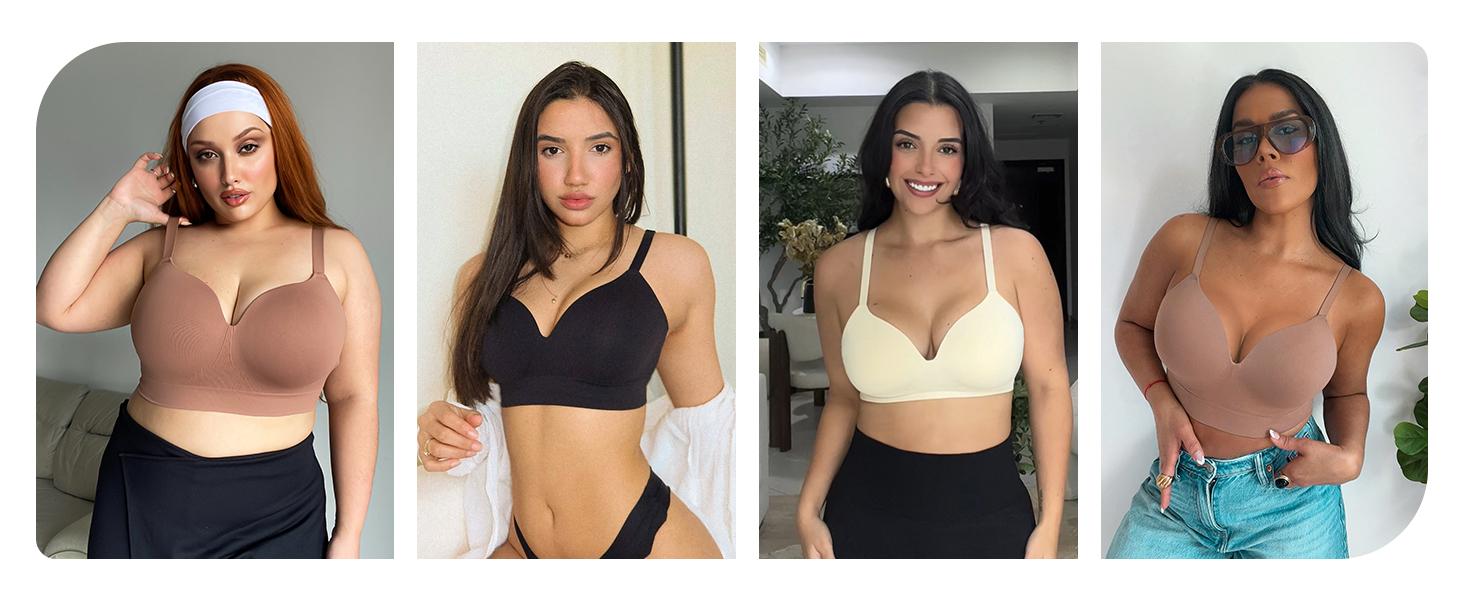 FeelinGirl Wireless Push Up Bra for Women, Seamless Comfort Bralettes No Underwire Supportive Full Coverage Everyday Bras Women Push Up Bra  Comfortable Fabric Casual Womenswear Soft Adjustable Comfy Smooth Springtok Halter Neck