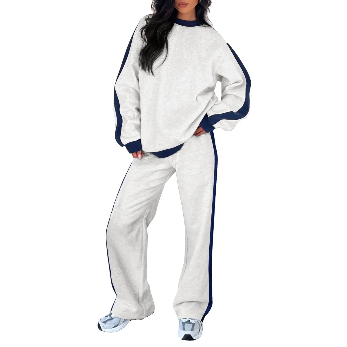 Aleumdr Women's 2-Piece Fleece Sweatsuit Matching Set - Crewneck Loose Fit Sweatshirt, Straight Leg Sweatpants, Comfy Athleisure Wear for Casual Lounging, Two Piece Set