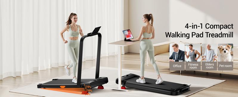 UMAY Treadmill with 15% Incline, 4-In-1 Portable Foldable Under Desk Treadmills for Home and Office, 2.5 HP Quiet Walking Pad with 300 LBS Capacity