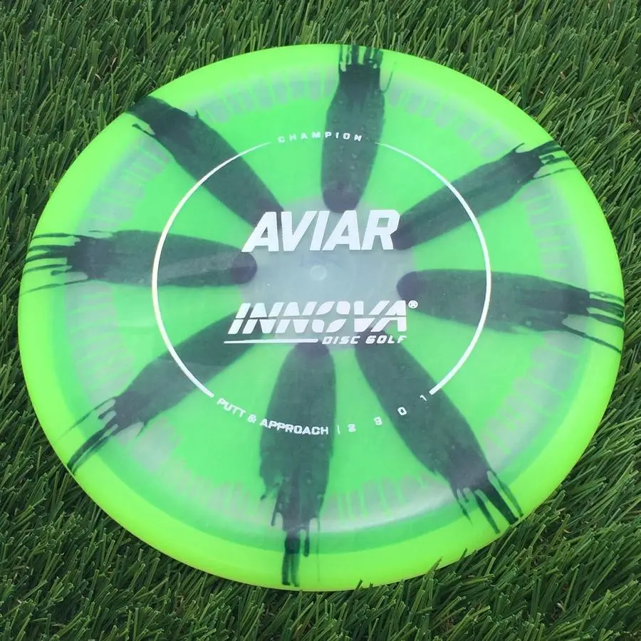 Innova Champion I-Dye Aviar Putter with Circle Stock Stamp - 175.3g - Black lines on highlighter green circle Dyed