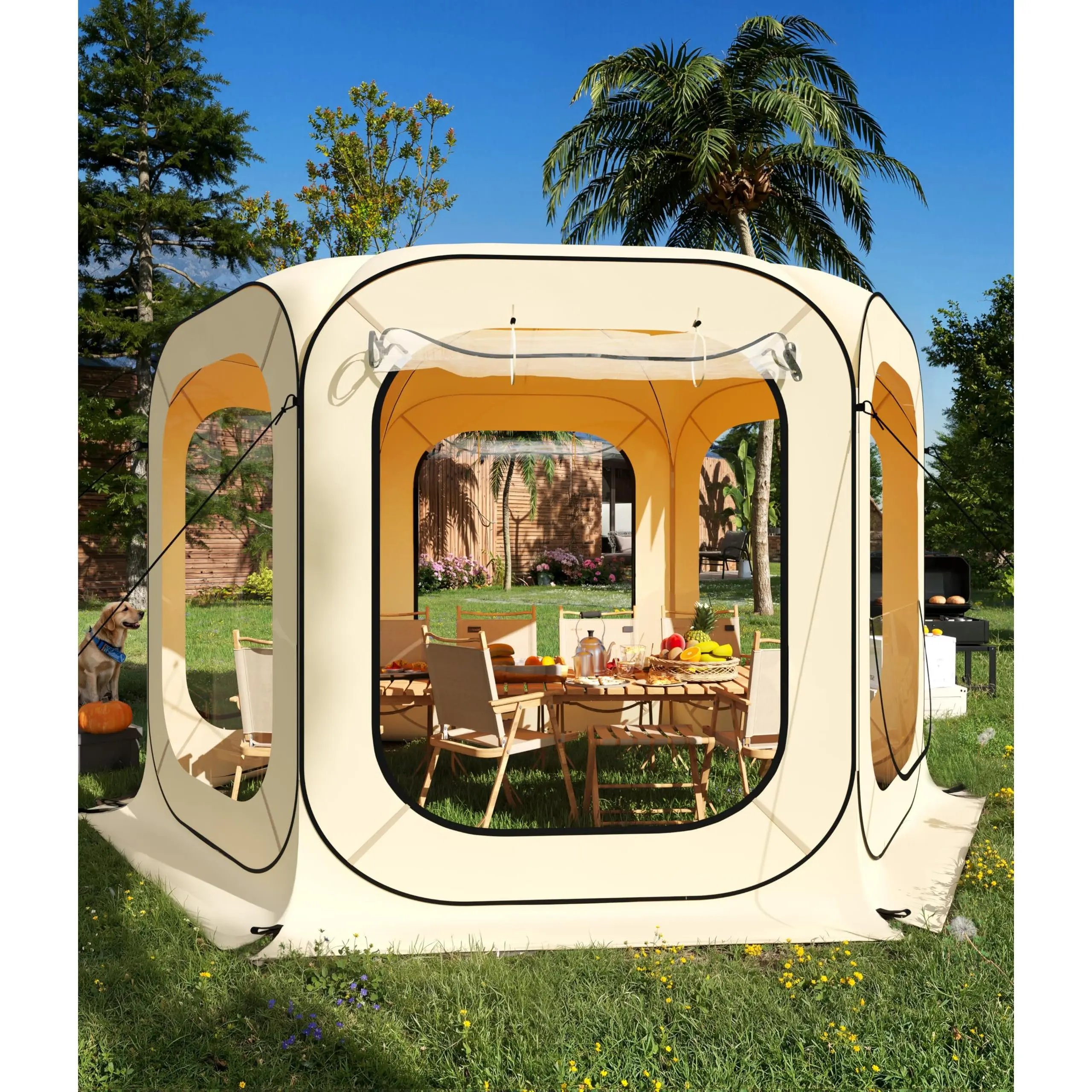 12FT Pop Up Clear Bubble Tent, All-Weather Waterproof Instant Outdoor Shelter, Transparent Sun Shade Camping Tent with Carry Bag, Easy Setup for Patio, Backyard, Deck & Various Outdoor Activities