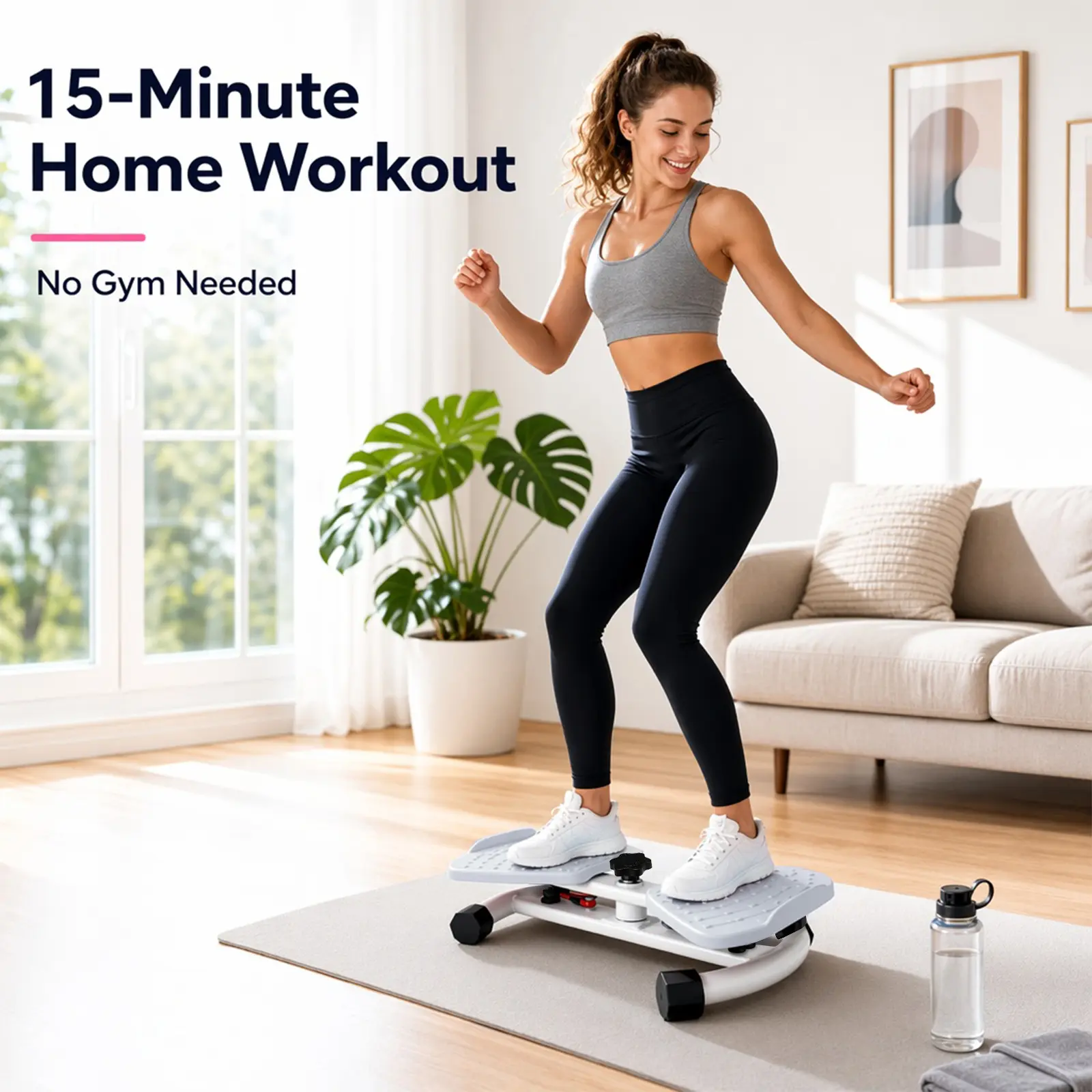 Multifunctional Fitness Tool Home Gym Mini Stepper - Compact Exercise Equipment with Resistance Bands, Waist Twister, Ab Board, Non-slip Design, Quiet Operation, 300lbs Load, Stable Triangular Frame, Low-Impact Cardio & Abs Training Exercise Machine, Low