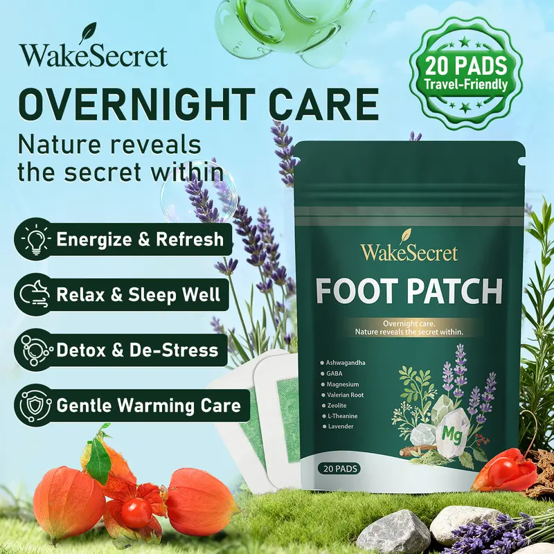 WakeSecret Natural Foot Detox Sheet Patch for Adults - Lavender, Ashwagandha, Magnesium, GABA, Valerian Root - Overnight Warming Care, Stress Relief, Sleep Aid, Soothing, Refreshing, Rebalancing - Beauty & Personal Hand & Foot Care