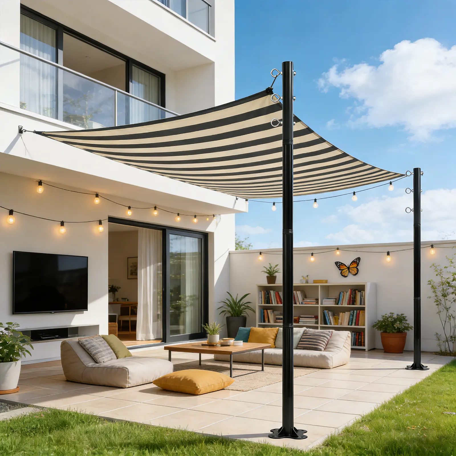 12FT Exclusive Patented Thickened 140mm Telescopic Outdoor Tent Support Pole - 2.10m Camping Sunshade Support for Adjustable, Portable, Shade Netting, Sunshade Canopy Roofing (Home Improvement Accessory)