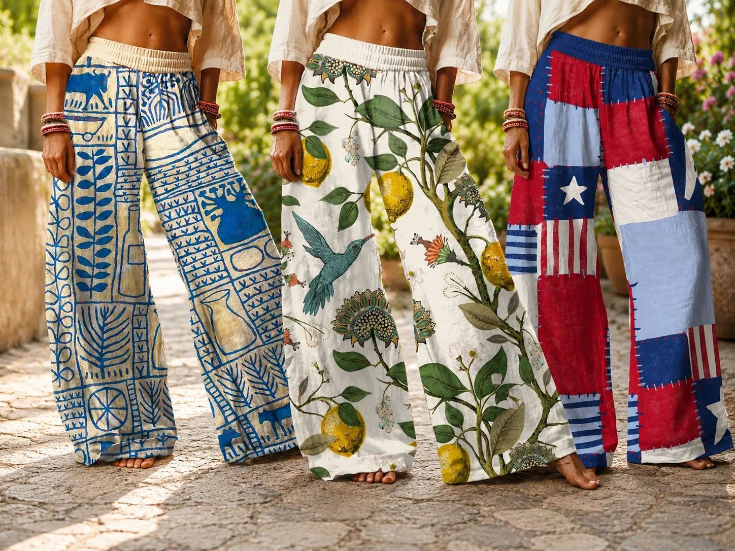 Boho Floral Wide Leg Pants High Waisted Loose Palazzo Trousers Summer Beach Vacay Clothes