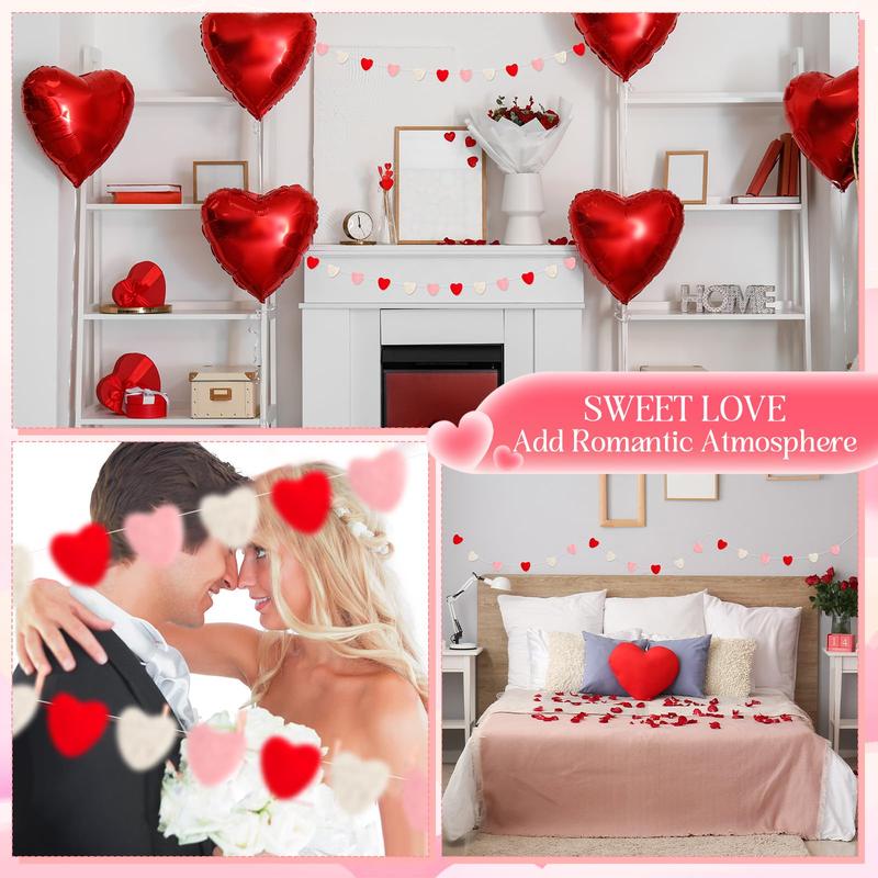 Valentine's Day Decoration Heart Envelope Garland Love Letter Banner Felt Heart Garland Banner Hanging Heart Decorations Rustic Farmhouse Hanging Decor for Wedding Anniversary Gothic Bridal Shower Party Fireplace Mantle Wall Door Room Bedroom Home Decor