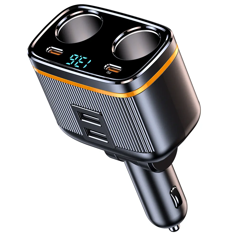 12V/24V 2-Socket 6-in-1 Cigarette Lighter Splitter with Voltage Detection - Cars Accessories Car Charger Adapter with Dual USB QC3.0 & Type-C PD45W Fast Charging