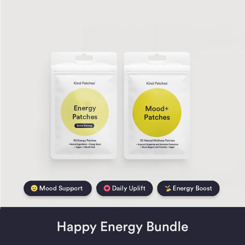 Kind Patches Happy Energy Bundle, 30 Mental Wellness Patches+30 Energy Patches, Supports dopamine and serotonin production, Caffeine, Red ginseng, Steady Release,Vegan