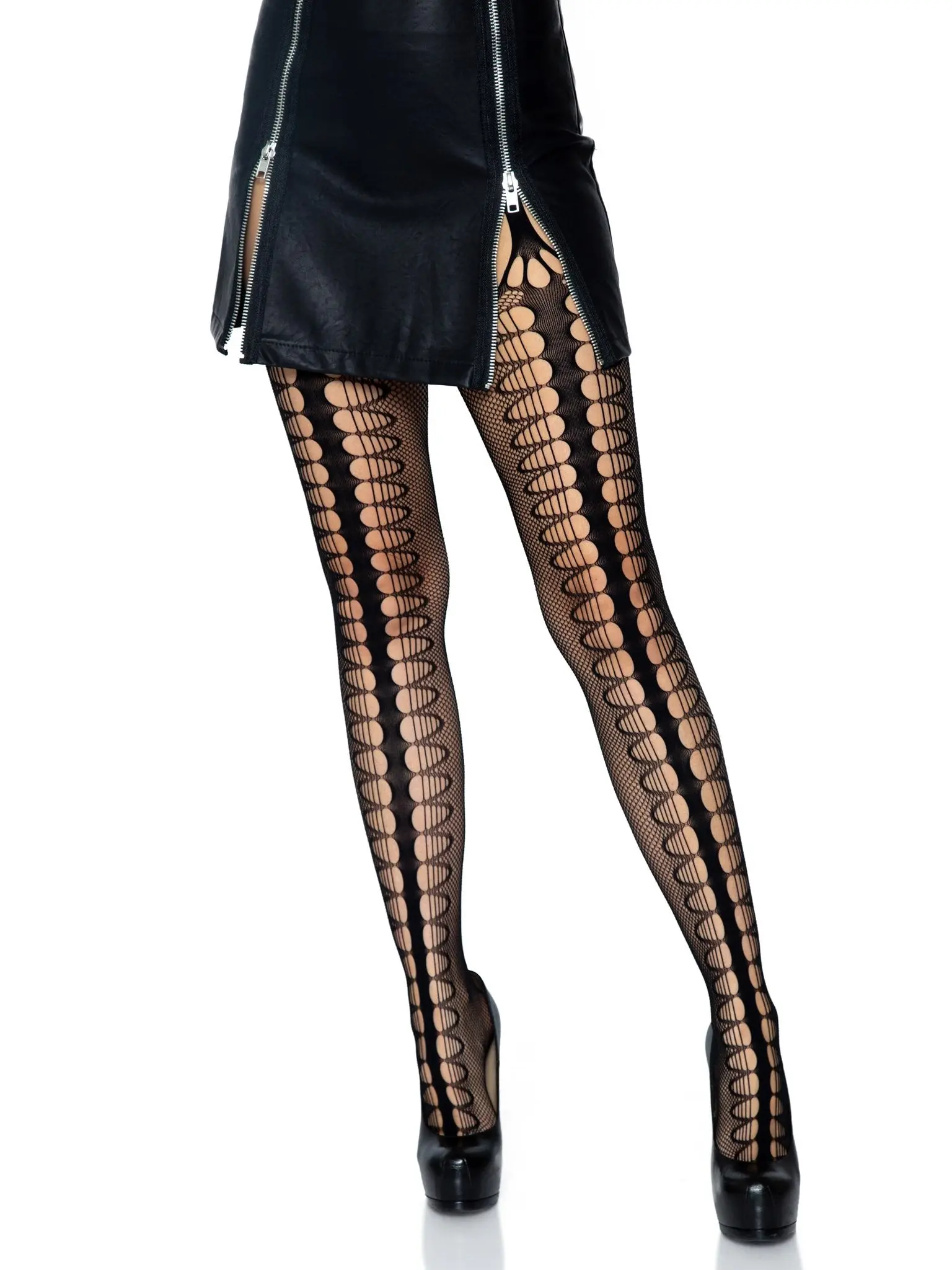 Women's Hosiery Garter Stockings with a Striking Scale Net Pattern, Durable Fabric with Attached Belt and Cutouts, Pantyhose Alternative