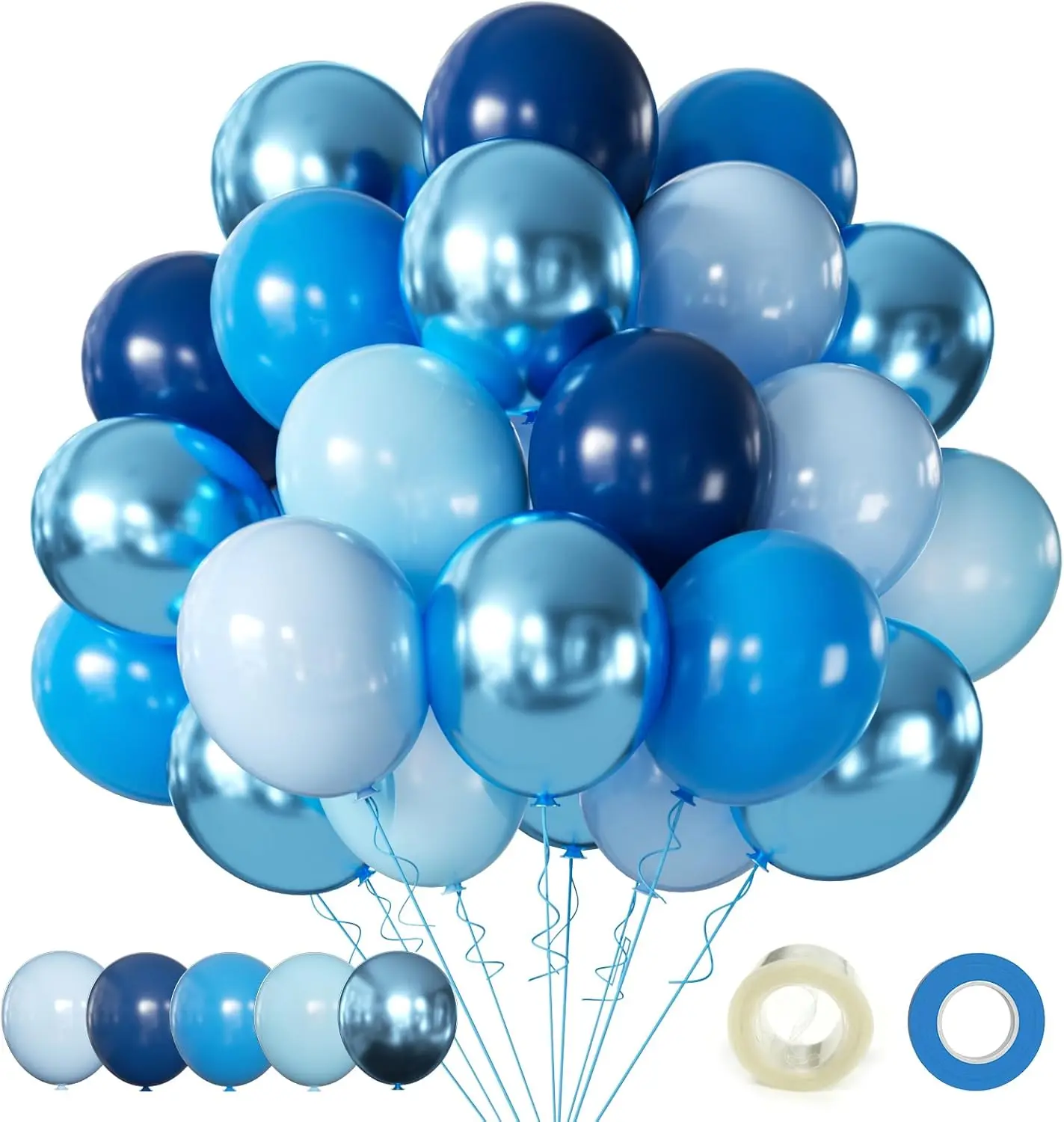 Blue Balloon Metallic Blue Balloons, 60Pcs 12Inch Chrome Blue Balloons Kit Macaron Baby Pearl Navy Blue Latex Balloons for Birthday Wedding Baby Shower Party Decoration, Balloon Decorations Kit, Rubber