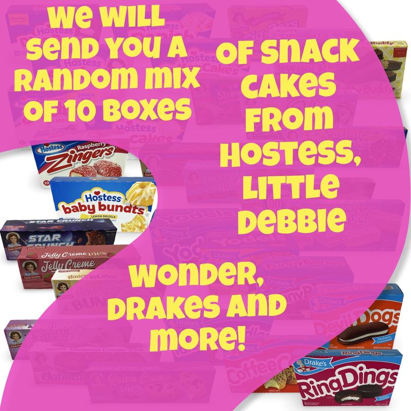 Snack Cake Mystery Box Assortment | 10 Full Boxes Featuring Hostess, Little Debbie, Drake’s & More | Surprise Gift Variety of Classic Snack Favorites