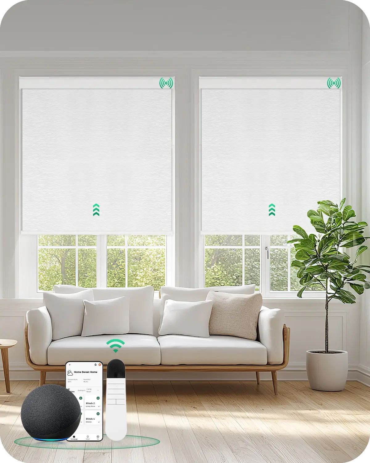 Allesin Motorized Blackout Roller Blinds with Remote & App Control - 1-in-1, Ultra-Quiet Automatic Electric Blinds for Home Office, Cloud-Patterned, App Control Blinds
