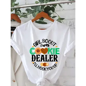Vintage Girl Scout Cookie Graphic Tee - Funny "I'll Hook You Up" Saying on Soft Crewneck, Loose Fit Retro Shirt for Women's Casual & Everyday Outfits - All Season Comfort